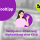 Illustration einer Frau, die ihre Hand hebt, mit dem Text "Tooltipp" und "Handgesten-Erkennung: Wortmeldung ohne Klick!" Oben rechts erscheint ein grüner Luftballon mit Zahnrädern.